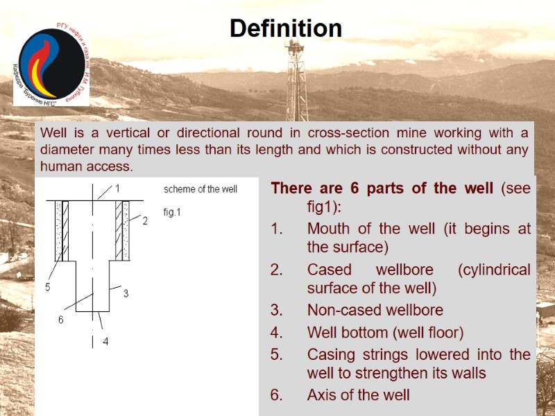 Definition There are 6 parts of the well (see fig1): Mouth of the well